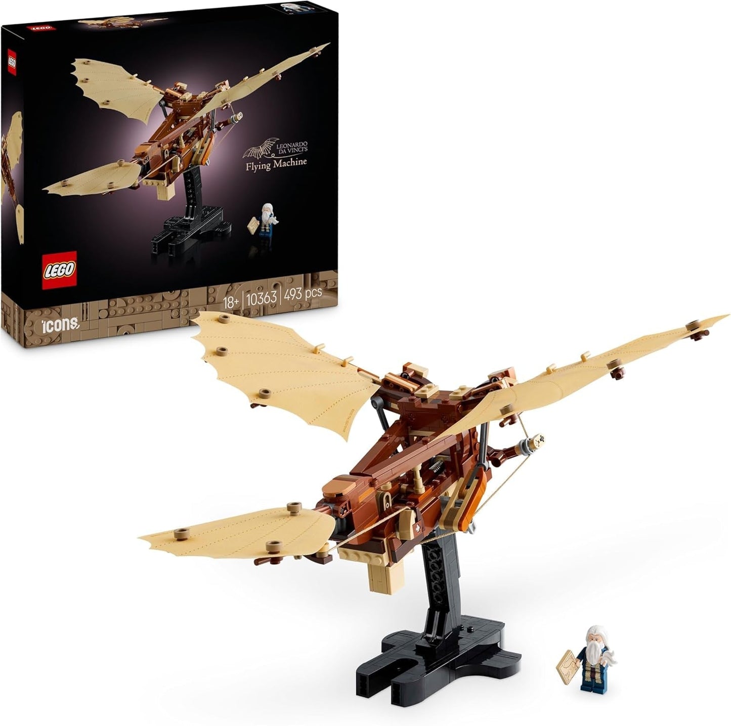 LEGO Icons Létající stroj Leonarda Da Vinciho s mávajícími křídly - Obsahuje minifigurku a stojan - Stavebnice pro dospělé - Sada domácí dekorace - Nápad na dárek - 10363 Stavebnic Besuche den LEGO-Store Výchozí název