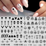 12 Blatt Nagelsticker Geometrisch Nagelaufkleber Selbtklebend Schwarz-Weißes Mysteriöses Dreieck Nail Art Sticker Dekoration Nageldesign Zubehör