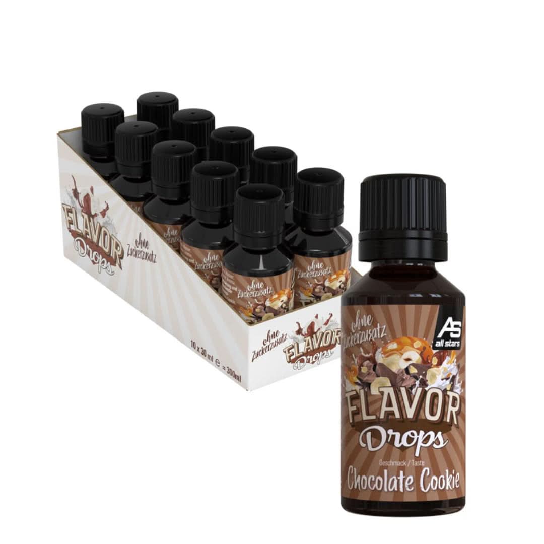 ALL STARS Flavor Drops, Ochucené kapky bez přidaného cukru a bez kalorií - Sladkost a příchuť do jídla, 30 ml Sladidla Naty Shop Čokoládový dort 10 x 30 ml