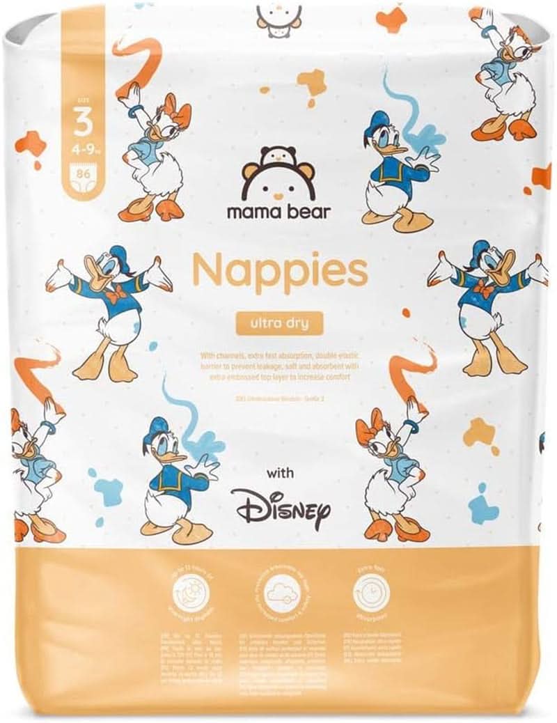Ultra suché plenky Mama Bear Disney velikost 4 (8-14 kg), bílé, 84 kusů (1 balení) Naty Shop velikost 3 (4-9 kg) Jedno balení