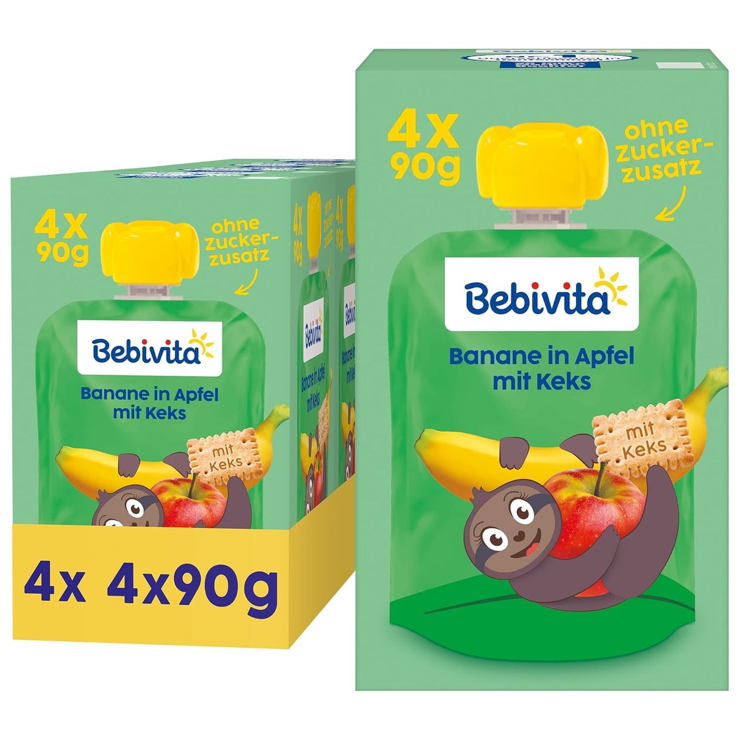 Banán v jablku se sušenkovým obalem – 16 kusů (4 balení, každé 4 x 90 g), bez přidaného cukru, vyrobený z jemného ovoce a zdravých obilovin, ideální pro svačiny s sebou a na cesty