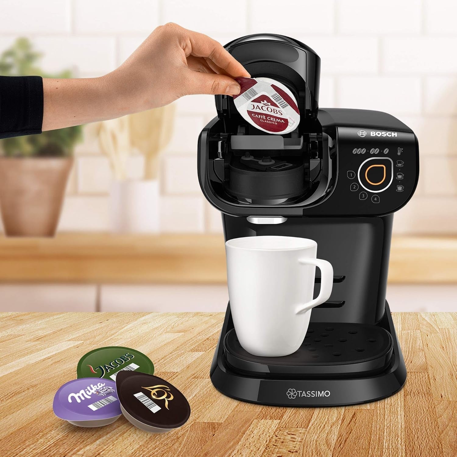 Espresso kávovar Tassimo My Way se 2 kapslemi TAS6502 s vodním filtrem, 70+ nápojů, přizpůsobení nápojů, rozmanitost kávy, snadné vaření, 1500 W, černá