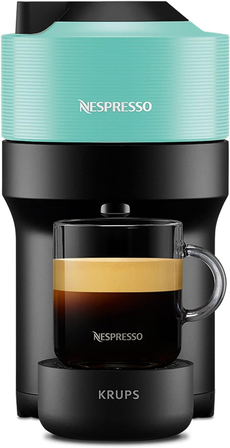 Espresso kávovar s kapslemi Nespresso Krups Vertuo Pop, objem: 560 ml, automatické rozpoznání kapslí, systém jedním dotykem, 4 velikosti šálků, zkrácená doba ohřevu, udržitelný, Aqua Mint, XN9204