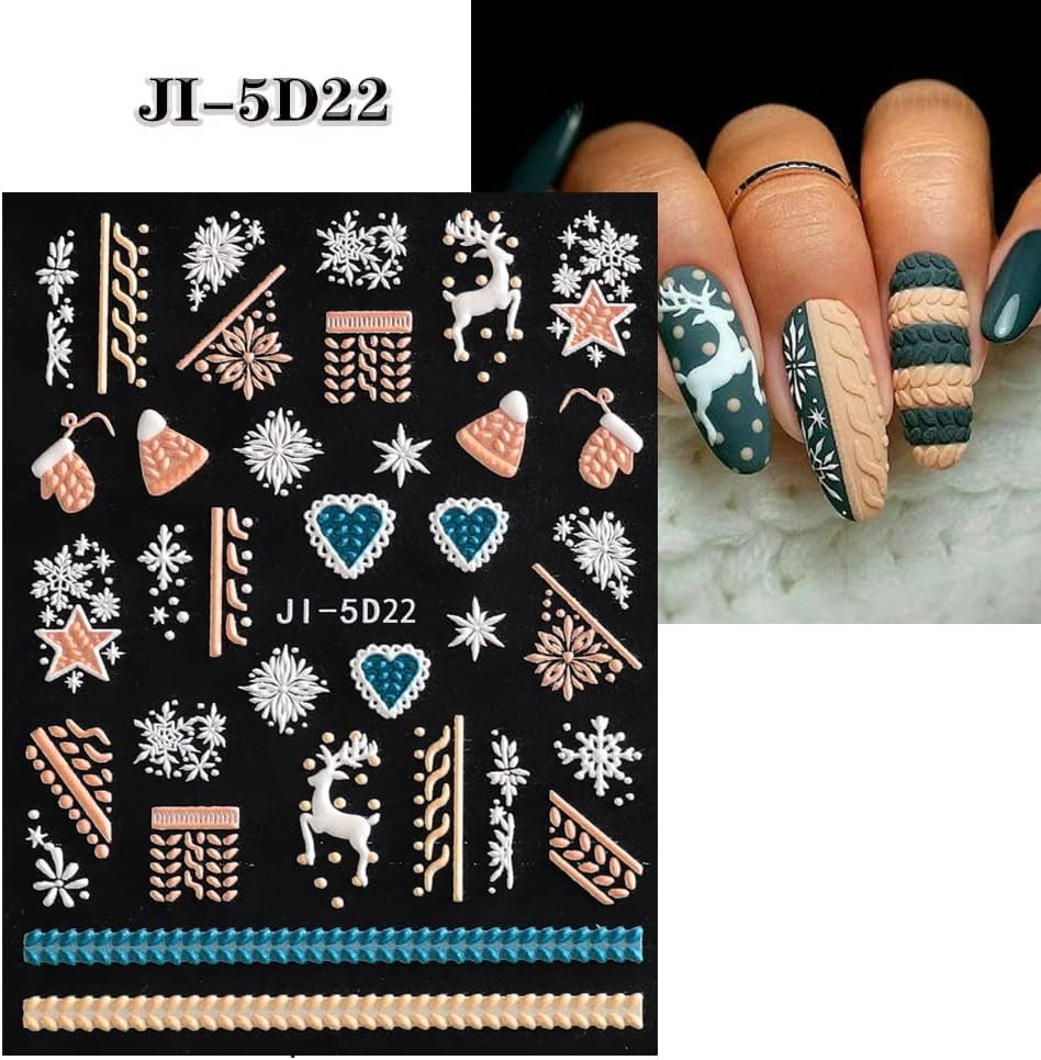 5 Blatt 3D Nálepka na nehty Weihnachten Nagelaufkleber 5D Stereoskopisch Selbstklebend Schneeflocke-Weihnachtswinterurlaub Nálepka na nehty Dekoration Nageldesign Zubehör