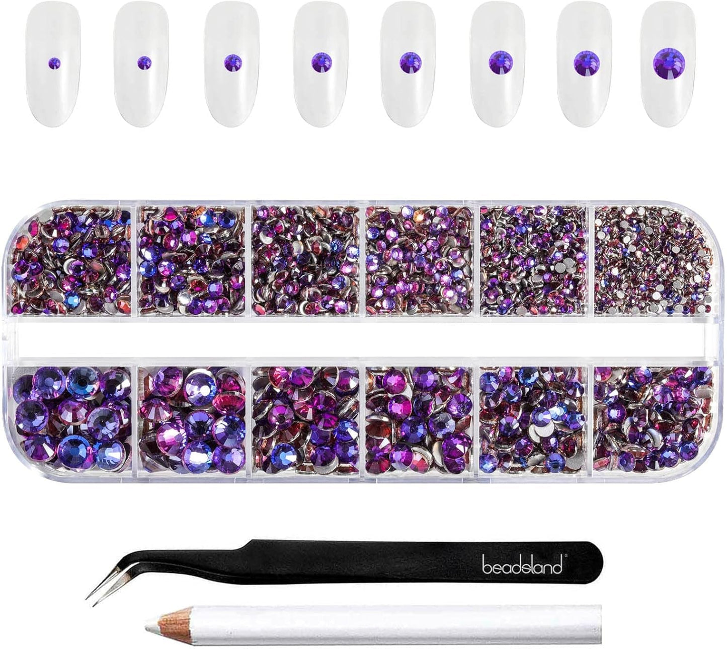 Beadsland 2500 ks Glas Nailart Strasssteine ​​​​Kristall Flatback Edelsteine ​​Runde, ​​Für Handwerk Gemischt 8 Größen SS4 ~ SS30 Mit Picking Pinzette Und Stift (Kristall Weiss)