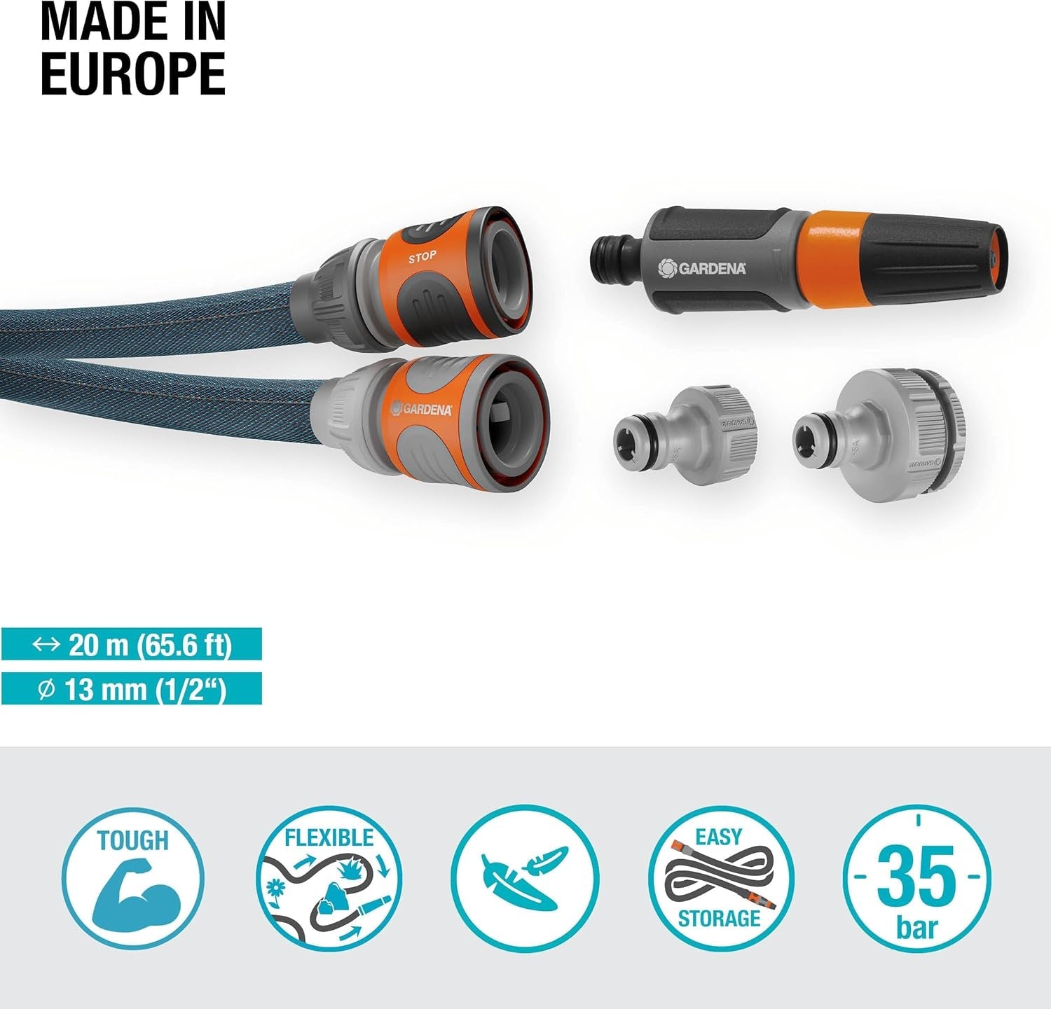 Sada Gardena Liano Xtreme 1/2 palce 20 m: Extrémně robustní textilní zahradní hadice s lehkou vnitřní hadicí z PVC odolnou vůči povětrnostním vlivům (18470-20)