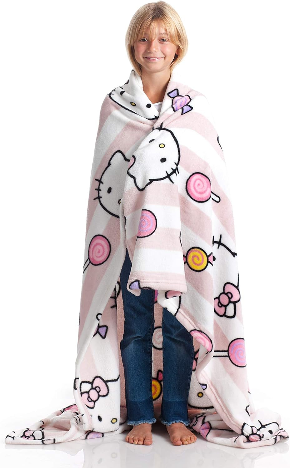 Přehoz Hello Kitty, růžový, měkká deka 130X170Cm, přehoz z mikrovlákna nebo přehoz na rozkládací pohovku. Kvalita s certifikátem Oekotex, Postele a deky Sanrio Besuche den Kanguru-Store Růžové šeky 130X170 Cm