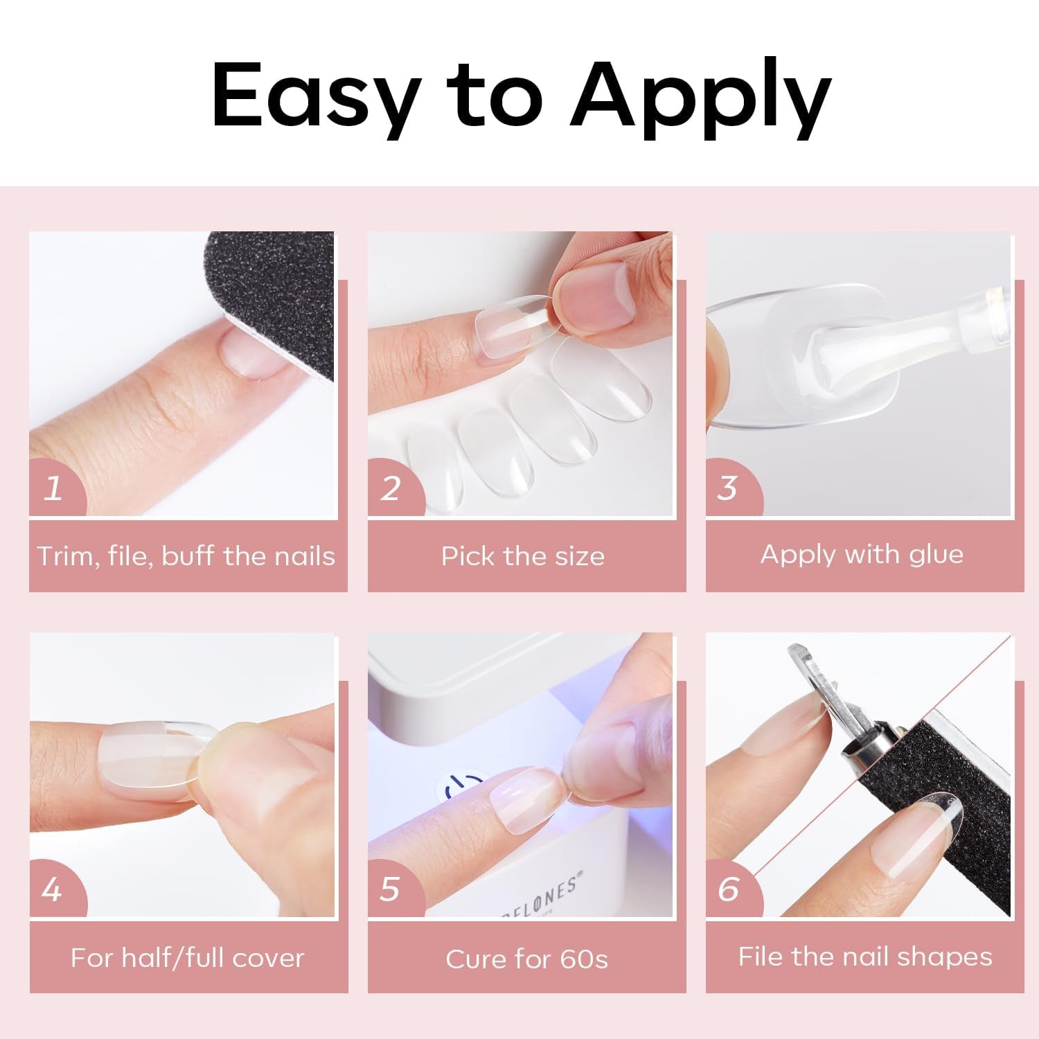 Modelones Nail Tips 510 kusů – sada nehtových špiček s úplným krytem, ​​sada gelových špiček, předleštění špiček na nehty s PMMA pryskyřicí, umělé nehty pro lepení nail art DIY, krátký squoval