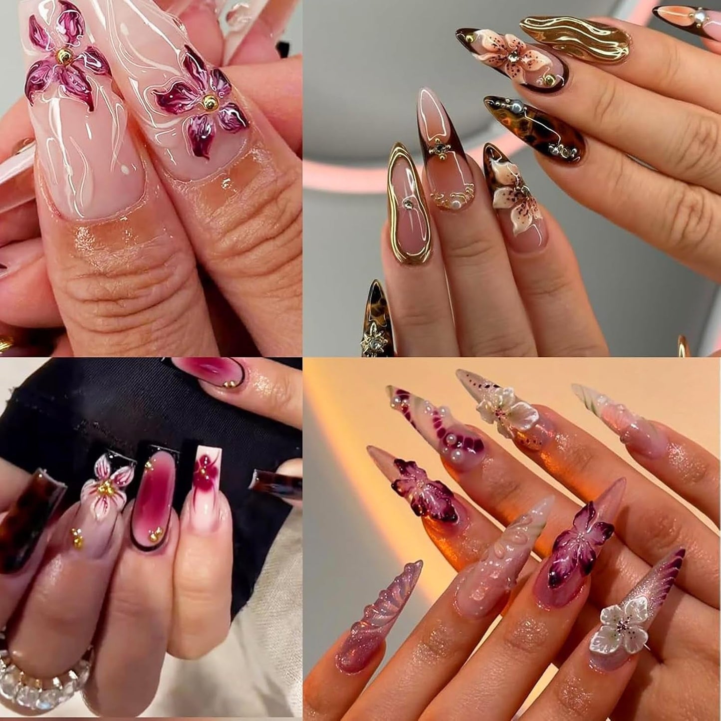 50ks 3D květinová kouzla na nehty, 3D gelové nail art, kouzla na nehty, barevné letní šperky, DIY doplňky na nehty, embosované krystaly květu ibišku, gradientní nail art pro ženy