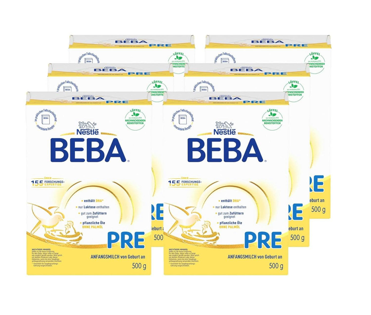 BEBA PRE Počáteční mléko od narození, kojenecká výživa s DHA, pouze laktóza, bez palmového oleje, balení 3 (3 x 800 g) Naty Shop PRE, sada 6 x 500 gramů 6 x 500 gramů