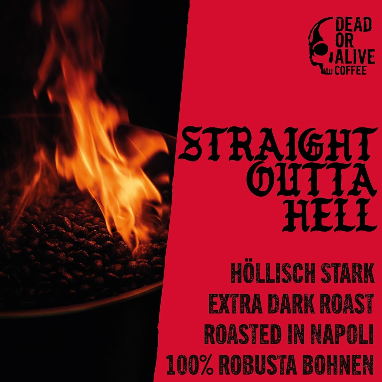 DEAD OR ALIVE DIAVOLO – Extra tmavé Espresso – 100% Robusta – Extrémně silné – Nízká kyselost – Stabilní smetana – Celé fazole 1kg – Neapolská pečeně