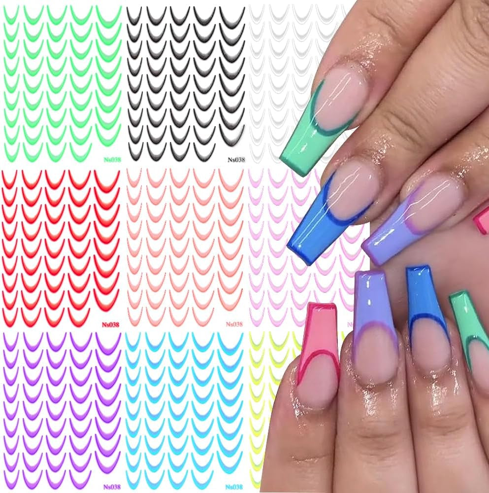 9 barev francouzské samolepky na nehty francouzské samolepky na nehty samolepicí fólie na nehty francouzské samolepky s přechodem na nehty francouzské samolepky na nehty samolepky nail art samolepky na nehty