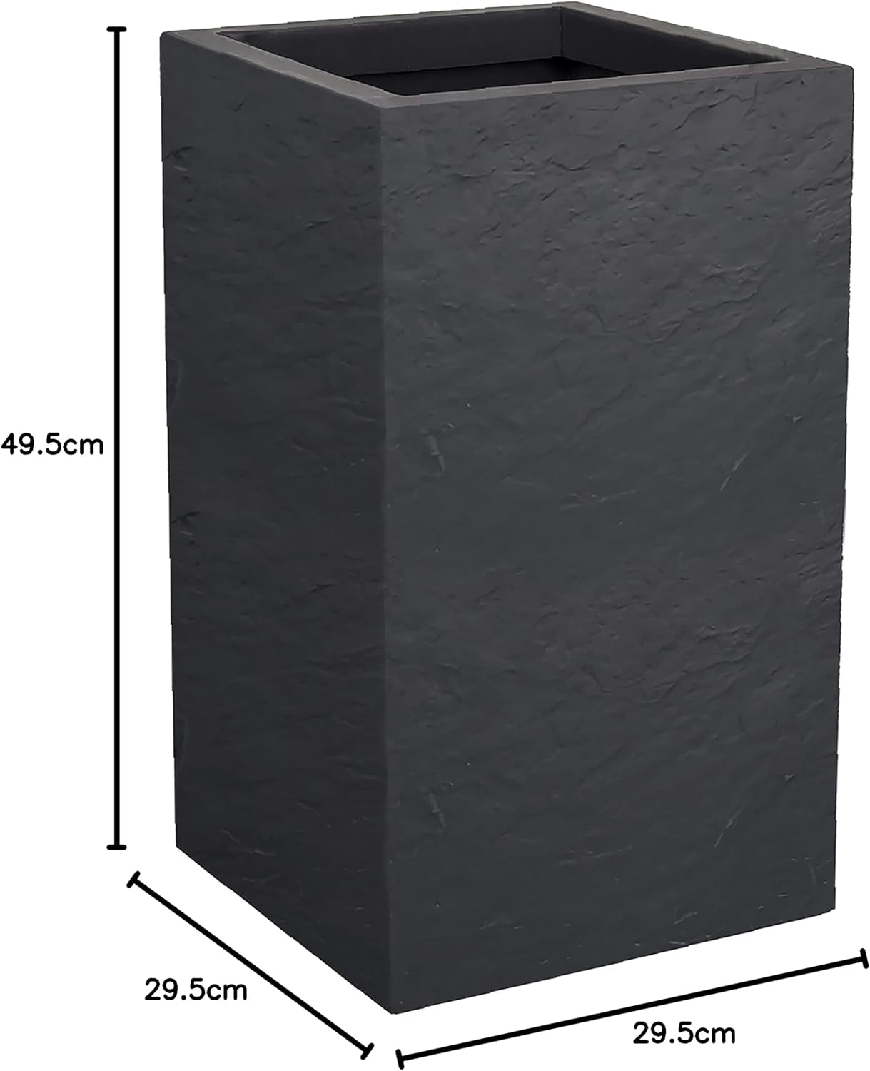 Květináč Volcania Up, čtvercový, vysoký, 36 l, kamenný vzhled, jednoduchá stěna, nádrž na vodu, 29,5 x 29,5 x 49,5 cm, antracitově šedá