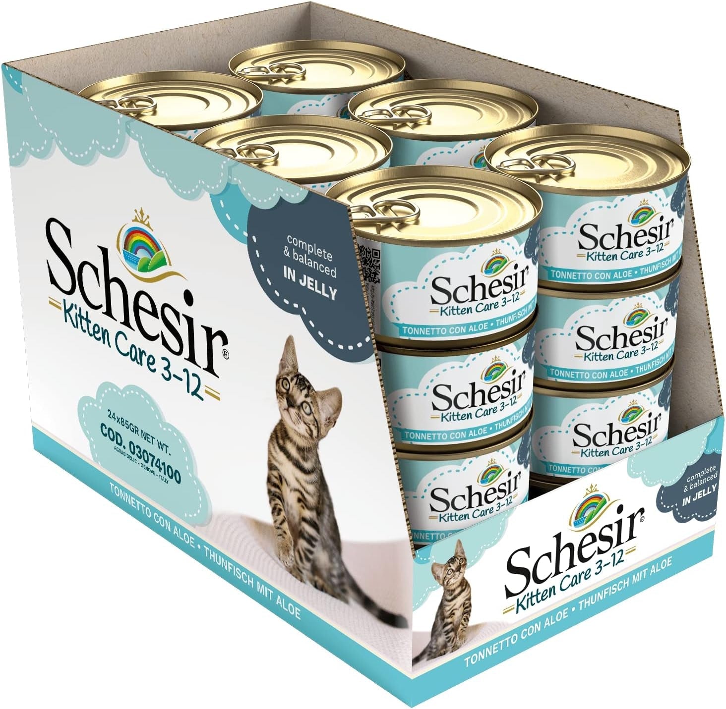 Mokré krmivo pro kočky Cat Jelly Kitten Tuňák s Aloe Vera, želé, 24 krabiček x 85 g