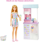 Série Barbie You Can Be Anything, Zmrzlinárna, 1x Panenka Barbie s blond vlasy, Stroj na zmrzlinu, Barbie Play-Doh, Doplňky na pečení, Dárek pro děti, Hračka od 3 let, HCN46