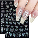 6 Blatt Schmetterling Samolepka na nehty Selbstklebend Laser Stříbrná Schmetterlings Nagelaufkleber 3D Aurora Stříbrná Schwarz Schmetterlinge Samolepky na nehty Frühling Nageldesign Samolepka na nehty Nail Art Zubehör