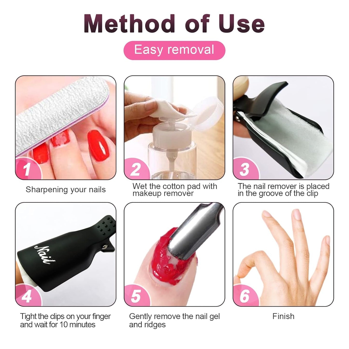 Hanyousheng Nagellackentferner Clips, Nagel Clips, 10 Stück Schwarz Nagelclips, Nagel Klammer, Nails Art ​Gel Cap, Soak off Clip Cap UV Gel Poliermittel Entferner Wrap Nail Tool
