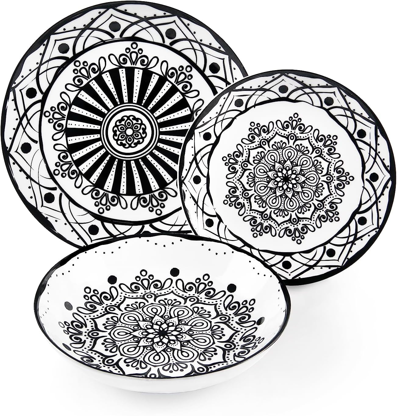Sada talířů Excelsa Boheme Noir, 18dílná, Porcelán, Schwarz