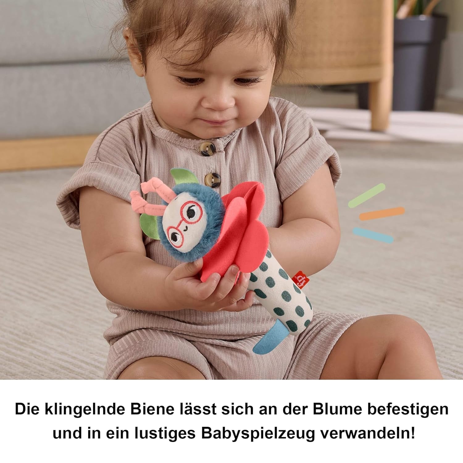 Dětská hračka Fisher-Price Planet Friends 2 v 1 zvonek a včelí senzorická plyšová hračka jako dvoudílná sada pro novorozence do 3 měsíců, dětské hračky HYR56 Naty Shop