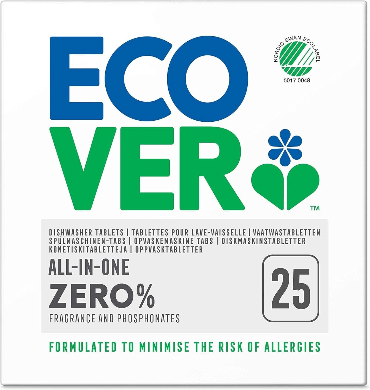 Ecover ZERO All-In-One, kapsle do myčky (25 tablet/500 gramů) Kuchyňské čisticí prostředky Naty Shop