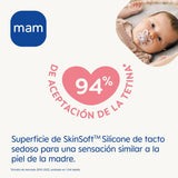 Dudlík MAM od 6 měsíců se symetrickým savičkou, plochý a pružný, měkký silikon, snadné použití, se samosterilizační krabičkou, Original, Světle modrý, 2 kusy