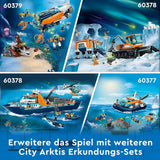 Arktická výzkumná loď LEGO City, velký plovoucí člun s helikoptérou, nafukovací člun, ponorka Rov, vrak vikinga, 7 minifigurek a figurka orky, dárek pro děti starší 7 let 60368 Stavebnice Besuche den LEGO-Store