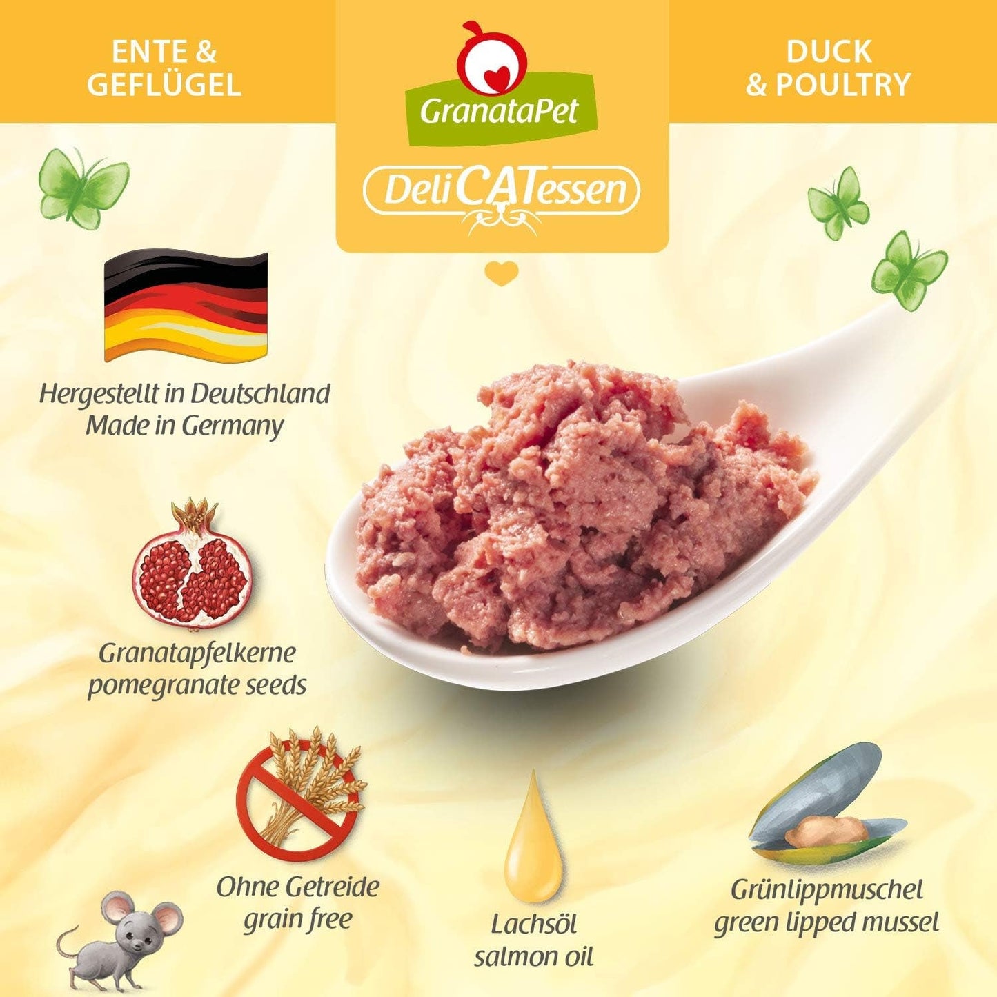GranataPet DeliCatessen Kuřecí PUR, Nassfutter für Katzen, Futter ohne Getreide & ohne Zuckerzusätze, Katzenfutter mit hohem Fleischanteil & vysoce kvalitní oleje, 6 x 400 g