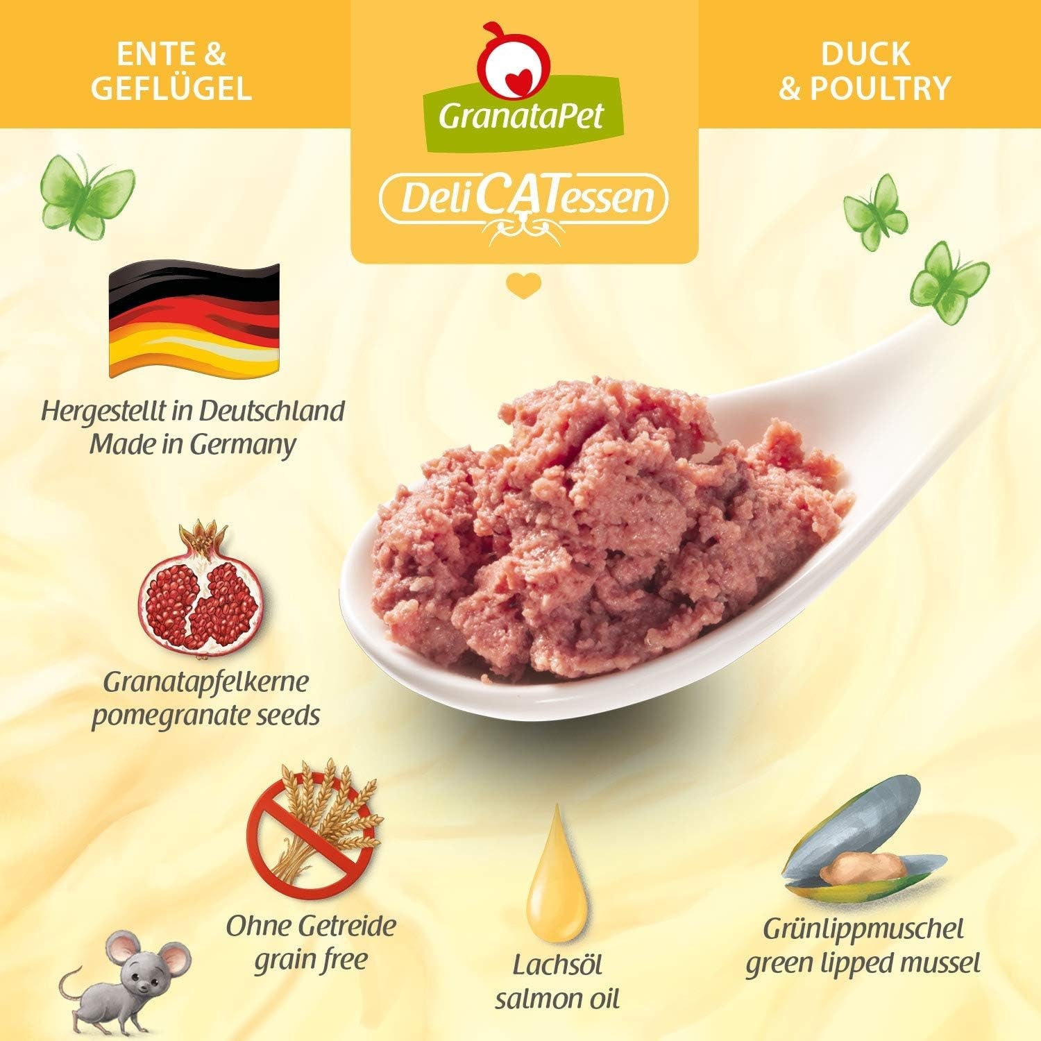 GranataPet DeliCatessen Kuřecí PUR, Nassfutter für Katzen, Futter ohne Getreide & ohne Zuckerzusätze, Katzenfutter mit hohem Fleischanteil & vysoce kvalitní oleje, 6 x 400 g