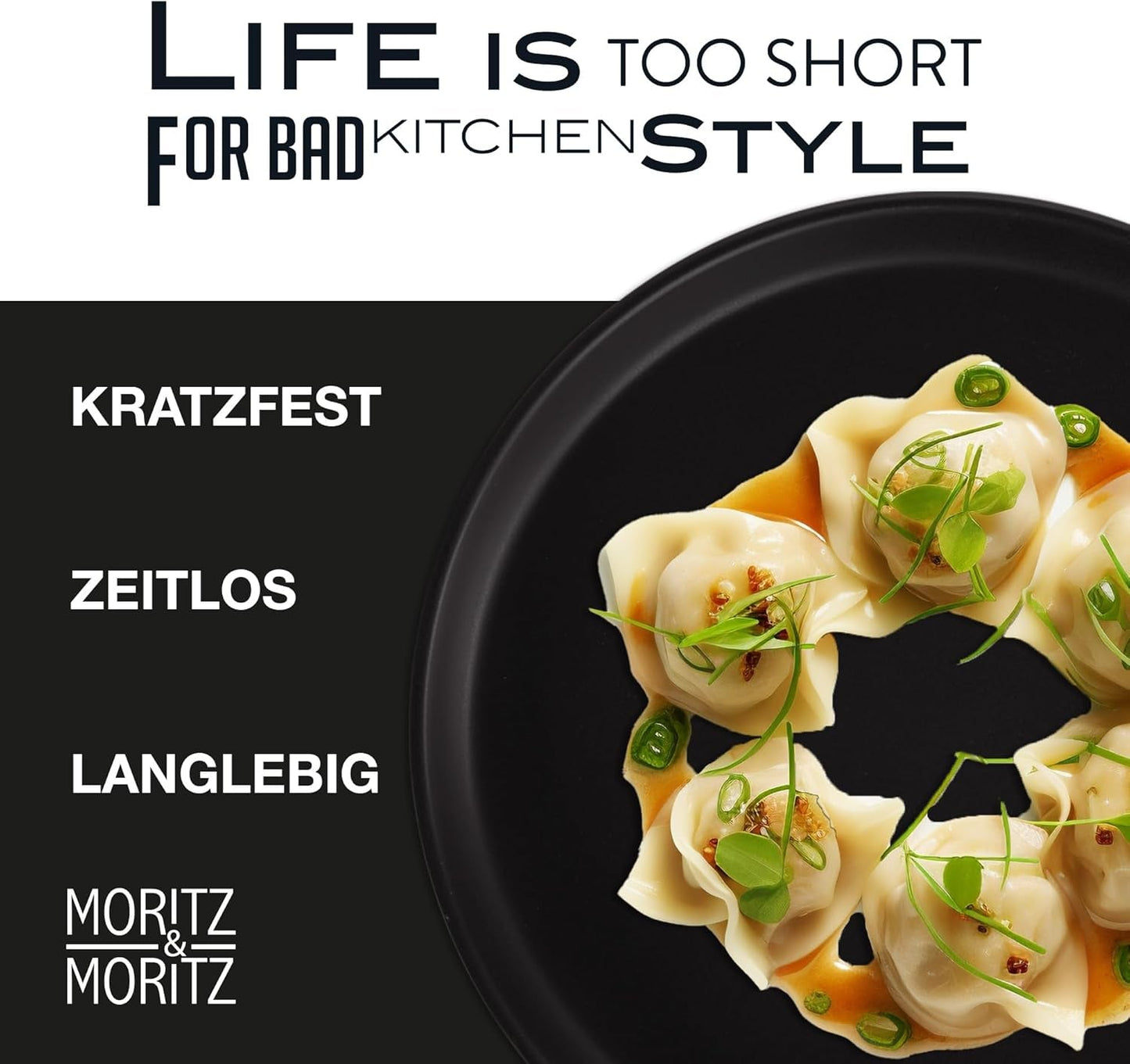 Moritz & Moritz NORDIC Sada nádobí pro 6 osob - 18dílná sada černého nádobí z černého nádobí - Skandinávský design - Sada robustního nádobí pro 6 osob pro každodenní použití a hosty - Kombinovaná sada nádobí