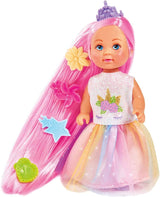 Simba Evi Love Rainbow Princess / Puppe als Regenbogenprinzessin mit Langen Haaren / 4 Haarclips und Bürste / 12 cm / Für Kinder ab 3 Jahren, 105733505