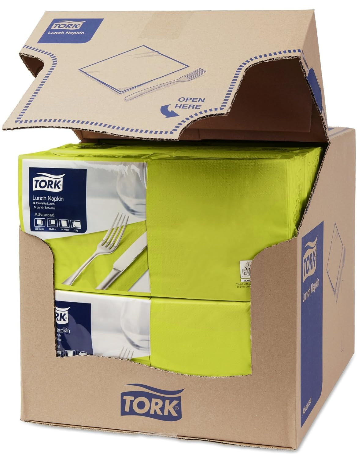 Tork 477840 Limetkové ubrousky na oběd / 2vrstvé ubrousky pro malá jídla nebo svačiny / Pokročilá kvalita / 10 x 200 (2000) papírové ubrousky / 32,6 x 33 cm (d x š) / 1/4 skládání
