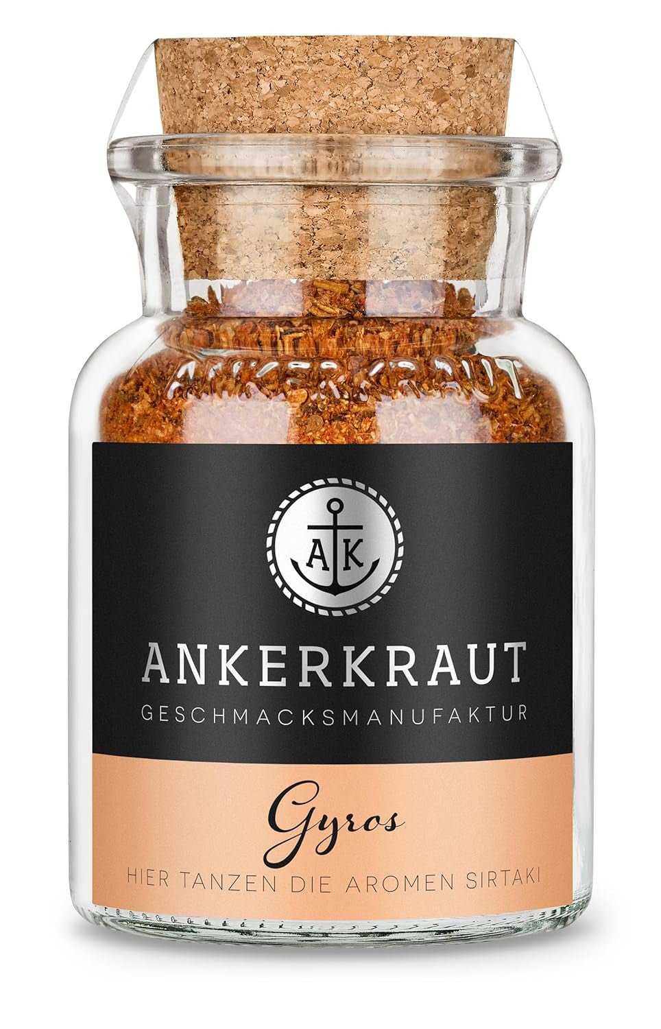 Ankerkraut Gyros, Gewürzmischung für Gyros, egal ob aus der Pfanne nebo vom Grill, mit Zwiebel, Knoblauch, majoránka, kmín, Piment und mehr, 80 g v Korkenglas