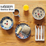MÄSER 934017 Iberico Blue Jídelní set pro 4 osoby, 12dílný, maurský styl, různé vintage vzory v bílé a modré, keramika
