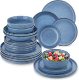 Steingut Geschirrset 6 Personen, vancasso ANYA Blau Teller Set Moderní 24 teilig, Tafelservice mit Speiseteller, Suppenteller, Desserttellern, Schüsseln, Geschirr Set Spülmaschinen und Mikrowellenfest