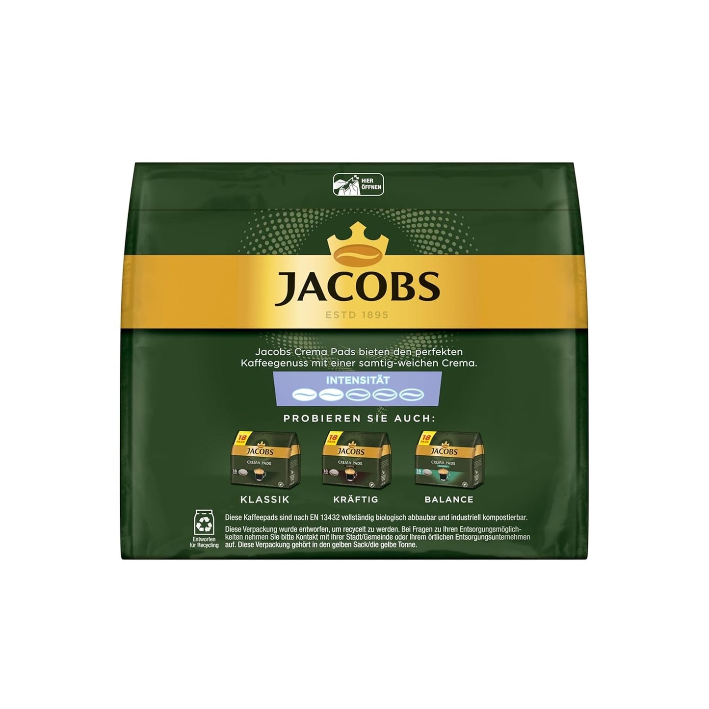 Jacobs Pads Crema Mild, podložky kompatibilní se Senseo, 5 x 18 Getränke, 90 kaffeepadů