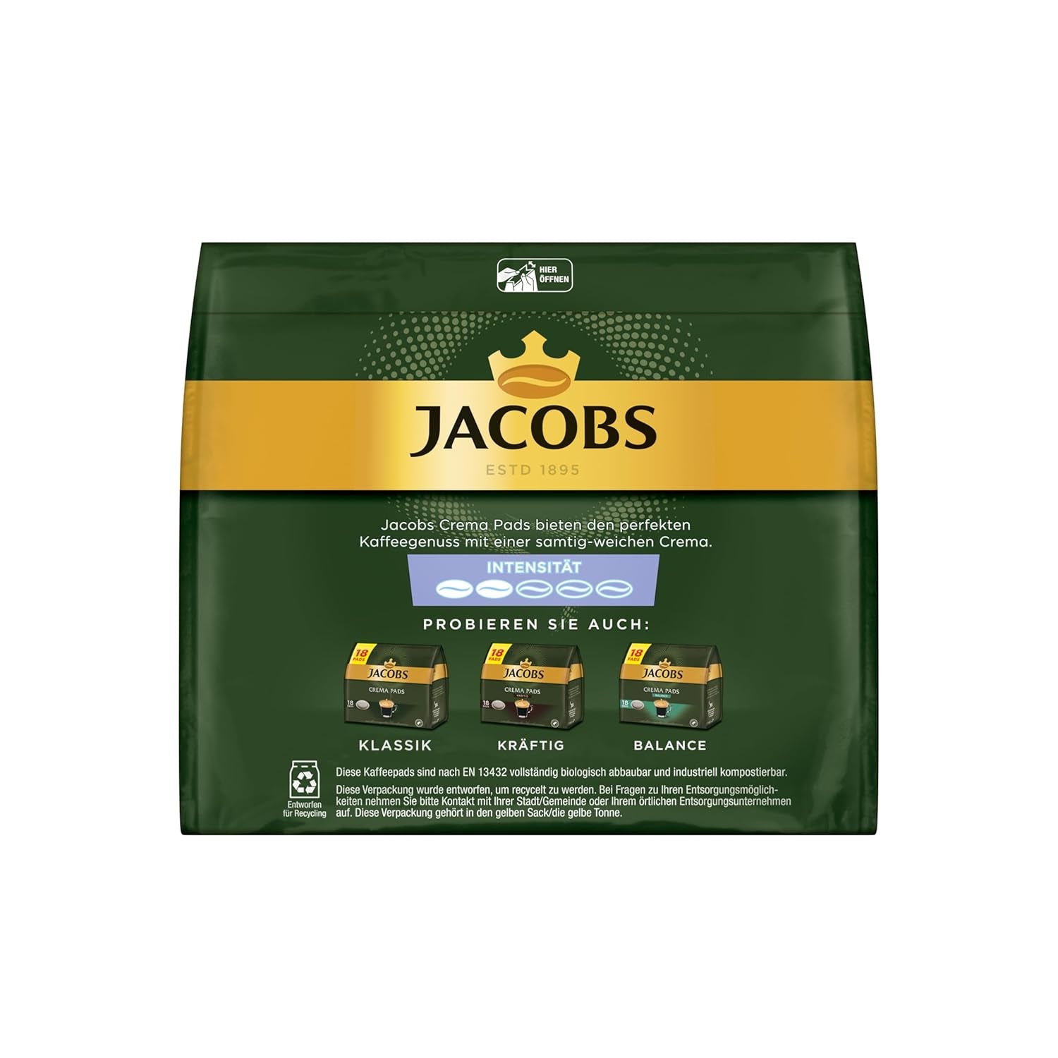 Jacobs Pads Crema Mild, podložky kompatibilní se Senseo, 5 x 18 Getränke, 90 kaffeepadů