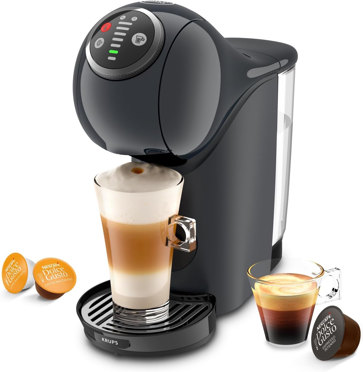 NESCAFÉ Dolce Gusto Genio S Plus od Krups, kompaktní kapslový kávovar, objem 0,8 litru, 1500 wattů, automatické upozornění na odvápnění, vesmírně šedá, KP340B