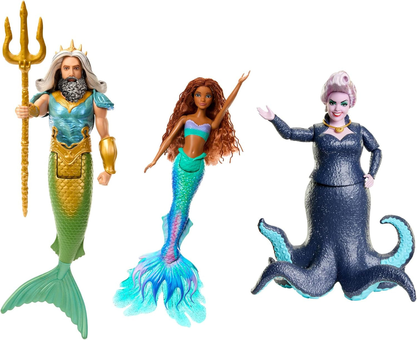 Mattel DISNEY Arielle Sada mořské panny s Malou, Karinou a Arielle, jedinečné oblečení a účesy, pro nápadité hraní a sbírání, pro děti od 3 let, HND29 Naty Shop King Triton, Ursula a Ariel panenky