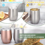 Moderní hrnek Mate 340 ml, sada hrnků Yerba Mate s dvojitou stěnou z nerezové oceli, hrnek na čaj Mate s víčkem bez BPA, bombillas a čisticí kartáček (stříbrný)