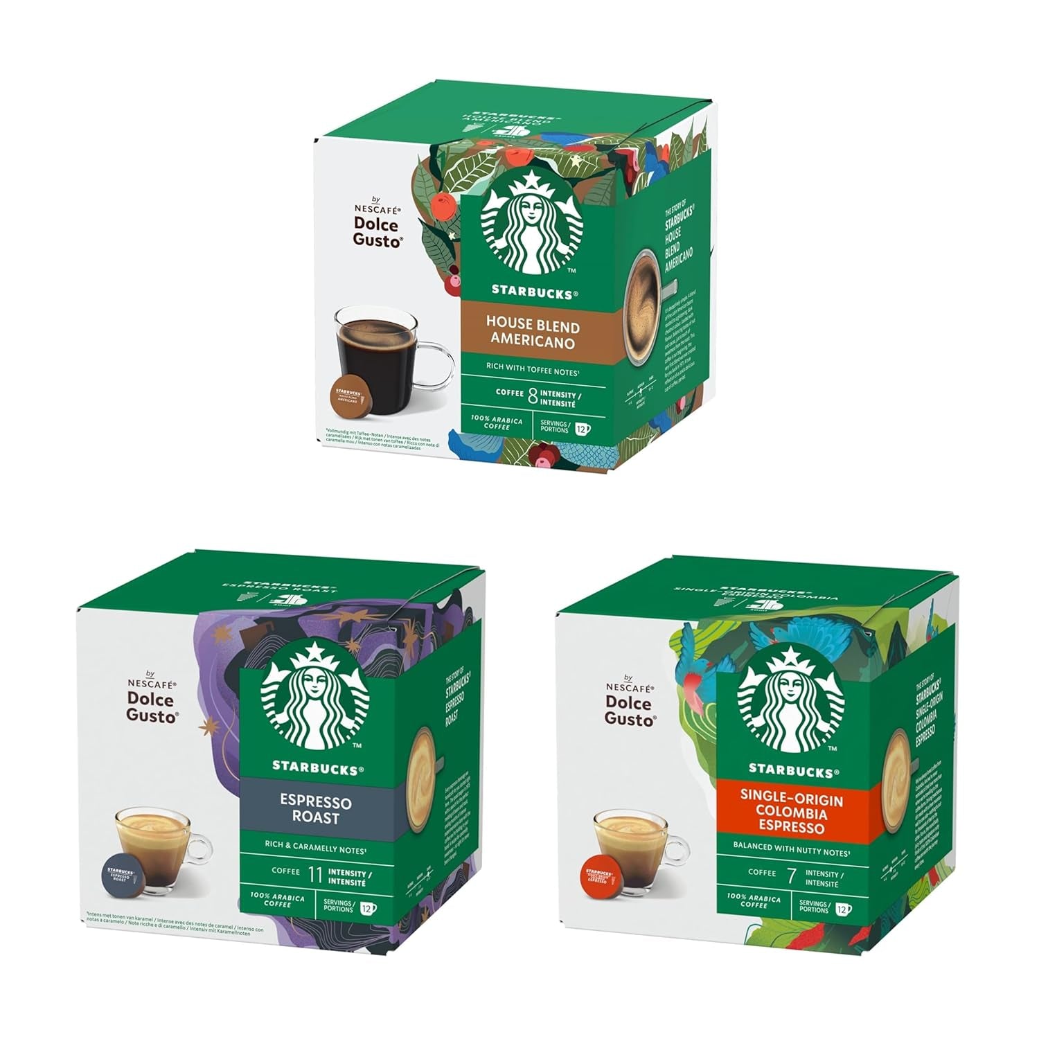 STARBUCKS Probierset, Espresso-Varianten od Nescafé Dolce Gusto Kaffeekapseln 6 x 12 (72 Kapsel) - Exklusiv bei Amazon