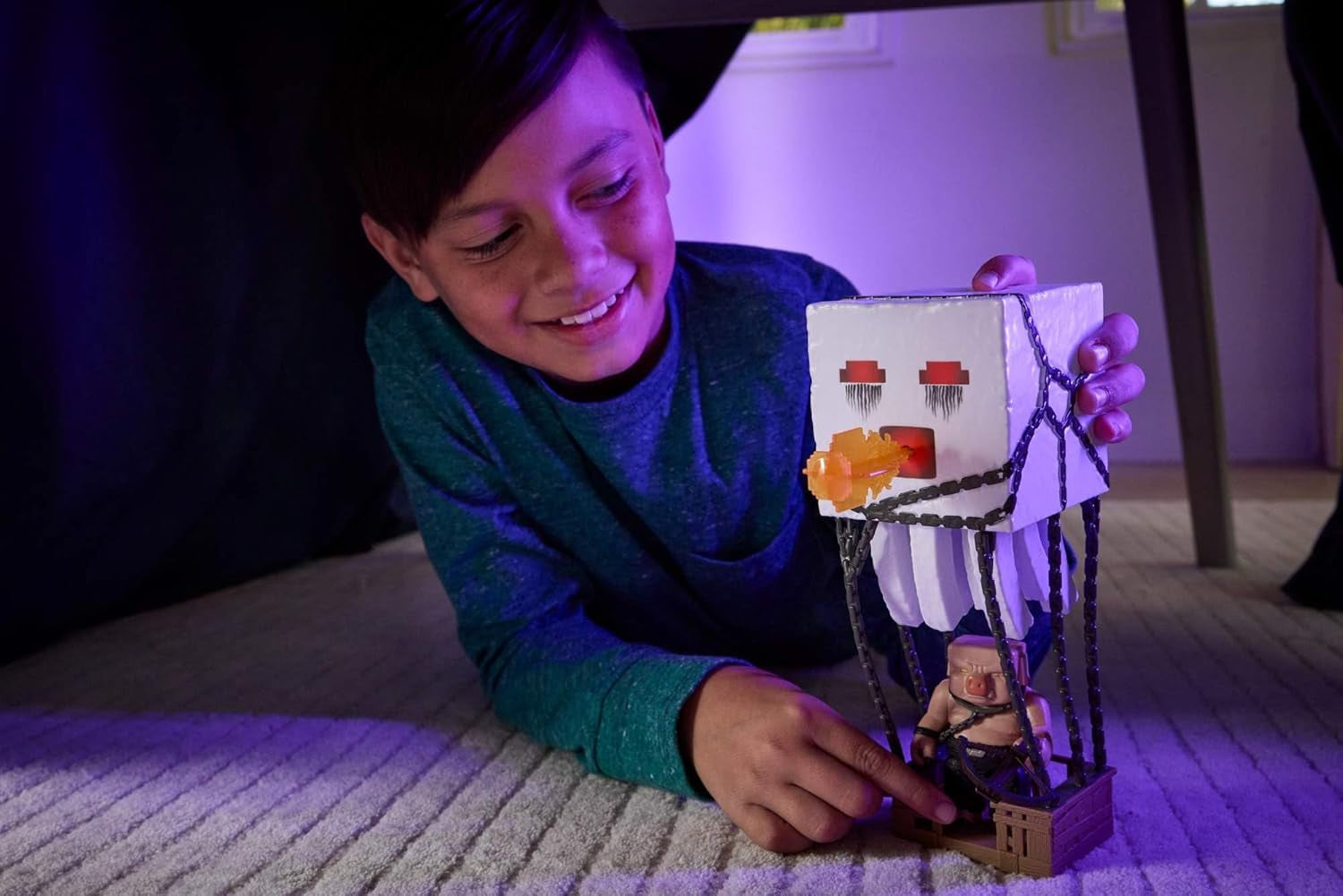 Sada akčních figurek Mattel Minecraft, Ghast s ohnivým útokem, světla, hluk, startér a projektil, prasečí válečník, inspirováno filmem, JFB69 Akční figurky Naty Shop