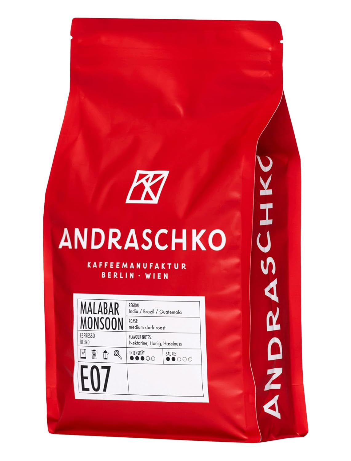 Malabar Monsoon Espresso Blend - 100% Arabica aus Indien, Brasilien & Guatemala - säurearm & ausgefungen mit Nektarine, Honig & Haselnuss - ganze Bohnen, středně tmavá pečeně - 1 kg