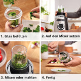 Bosch Standmixer Vitapower Serie 4 MMB6177S, Edelstahl-Klingen Made in Germany, 1,5L Thermosafe Glasbehälter, 0,6L To-Go-Flasche, Stopfer, Universalzerkleinerer, 30 000 U/Min, 1200 W, Silver Kitchen Naty Shop