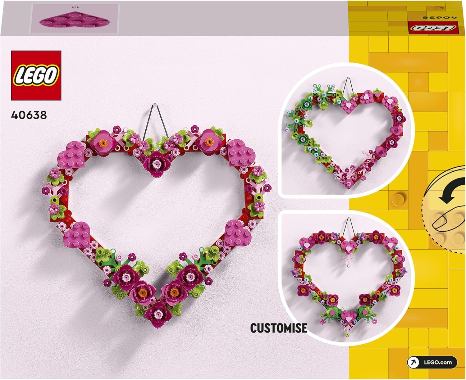 LEGO sada dekorace srdce, stavebnice pro děti, dívky a kluky od 9 let, dekorace do dětského pokoje nebo doplňky na zeď, tip na dárek k Valentýnu, ke Dni matek nebo narozeninám 40638 Stavebnice Beuche den LEGO-Store