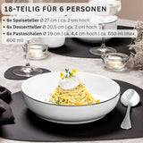 SANGER | Marlo Černobílá sada nádobí, 18dílná sada porcelánového nádobí pro 6, bílá s černými akcenty, Talíře, dezertní talíře a misky, moderní design | PRÉMIOVÁ KOLEKCE