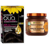 Garnier Color & Care Set: Olia 3.0 tmavě hnědá permanentní barva na vlasy + opravná kúra na vlasy (340ml) | S akátovým medem a včelím voskem pro lesk a vláčnost | Výchozí název obchodu Naty Shop bez amoniaku