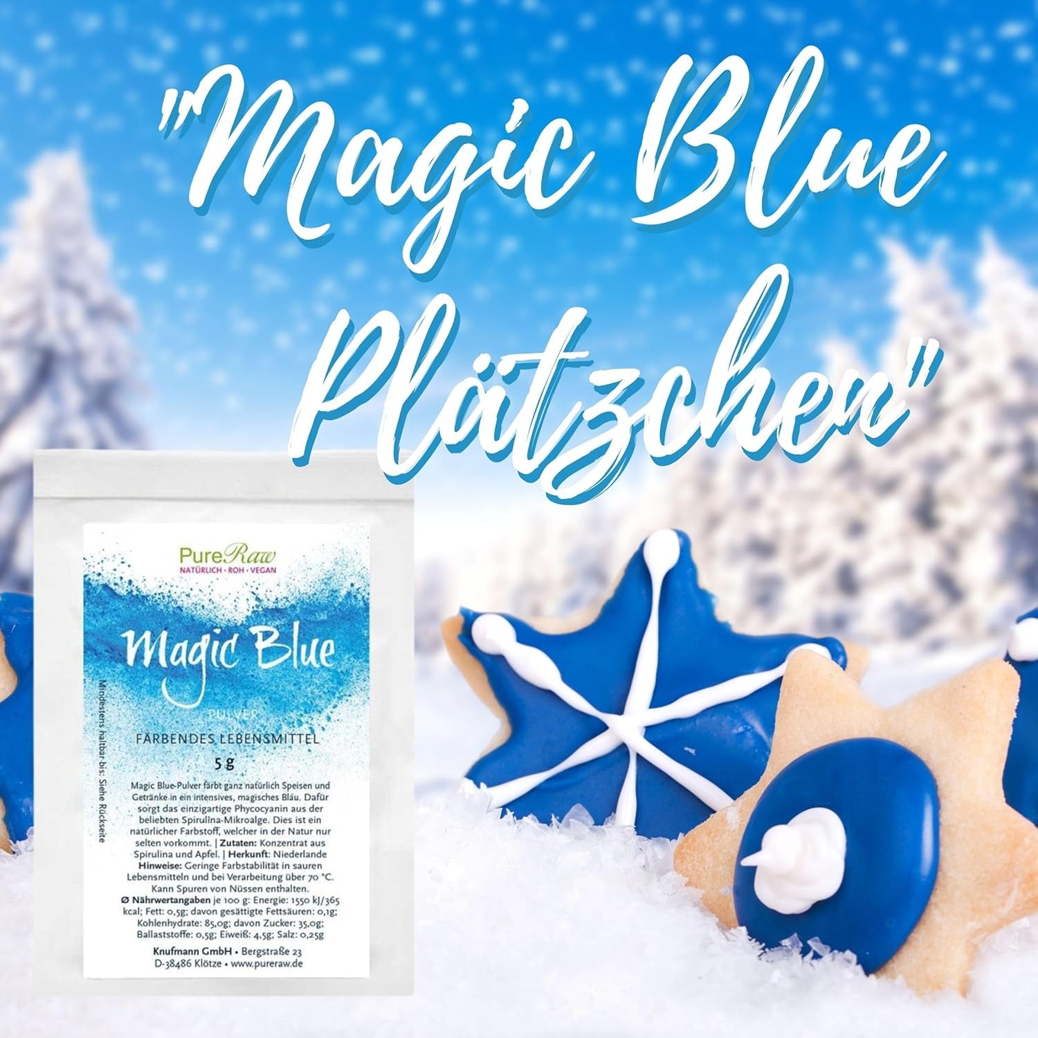 Magic Blue Spirulina Natural Food Color Powder Blue (Raw Vegan) Tmavě modrá až světle pastelově modrá - Phycocyanin Algae Powder Food Color - Natural Food Color | Pureraw 5G