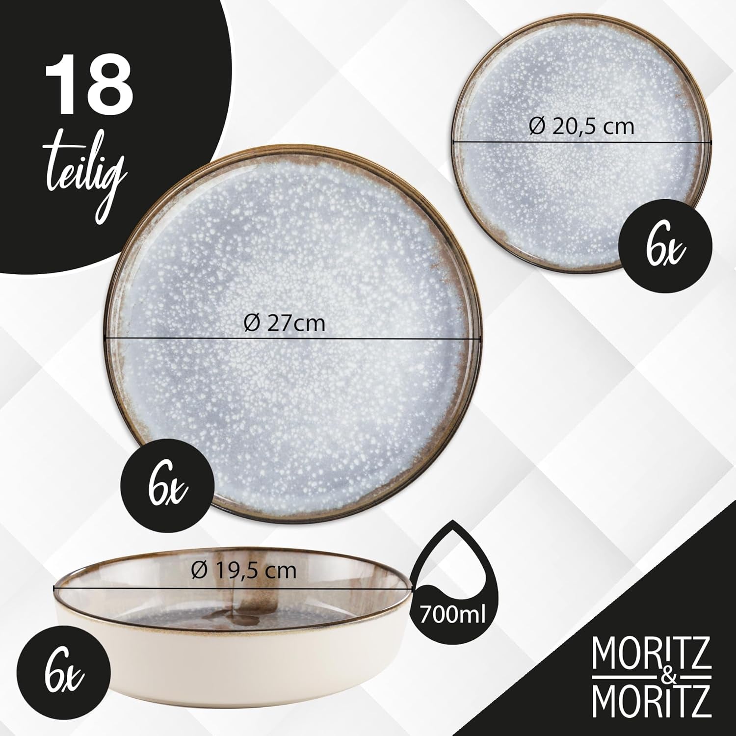 Porcelánová sada nádobí Moritz & Moritz BLOSSOM pro 6 osob, 18 kusů - Moderní nádobí s hravým designem - Snadno udržovatelný kávový servis s talířky a misky - Kombinovaný servis
