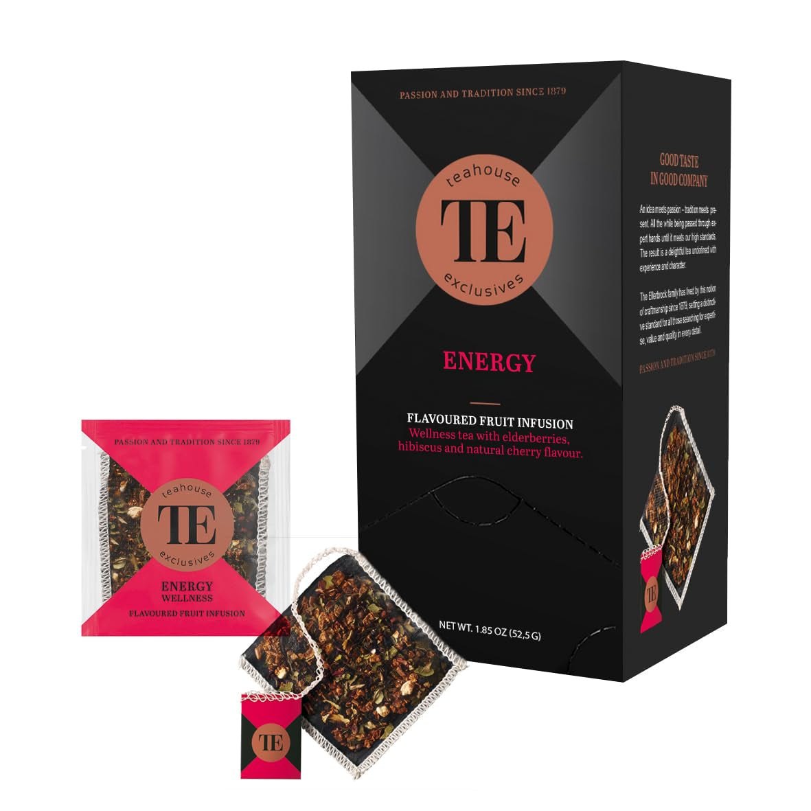 Teahouse Exclusives Luxusní čajový sáček Energie, 15 sáčků - Wellness čaj s příchutí černého bezu, ibišku a přírodní třešně