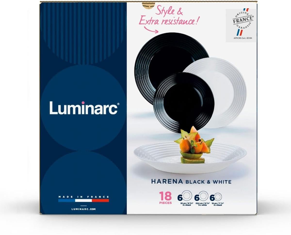 Harena N&b Glasgeschirr, 18-ti, pro 6 osob, Weiß und Schwarz